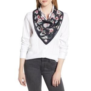 Rebecca Minkoff LOVE Flowers 32" Square Scarf One Size Black Pink Cotton